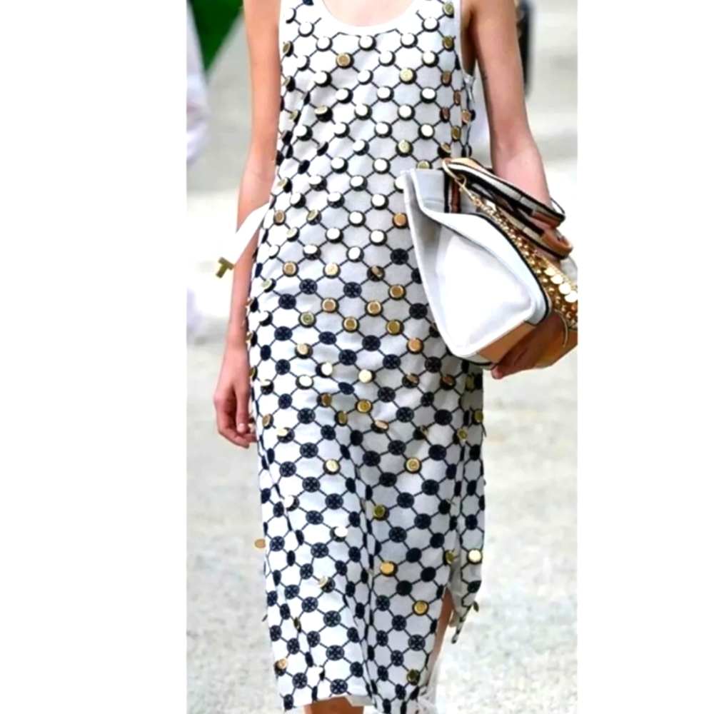 White TORY BURCH Logo Tank Dress w/Gold Coins. US 8. EUC